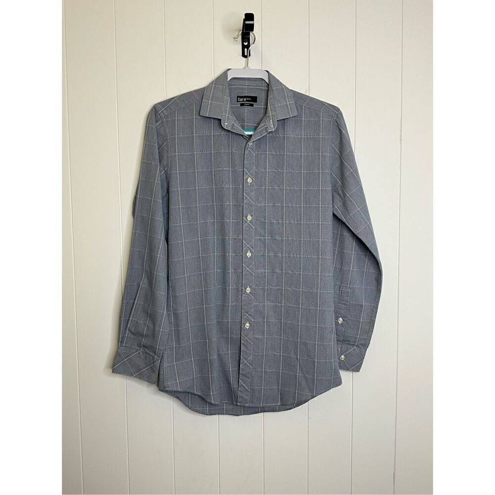 Bar III Men Small Slim Button Front Shirt Black White Check Long Sleeves Stretch